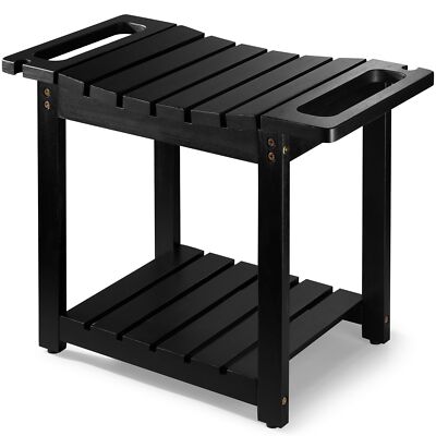 Shower Bench Seat with Storage Shelf, Natural Wood Shower Benches for Inside ...