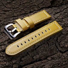 For OFFICINE PANERAI PAM 24mm Vintage Leather Watch Strap Band - Yellow