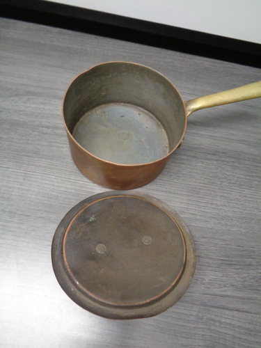 VINTAGE 1 QUART COPPER SAUCE POT SAUCE PAN W/ MATCHING LID, MARKED P14 ~ ITALY - Picture 2 of 7