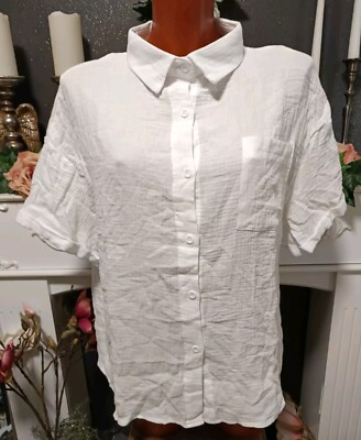 Shein Damen Sommer Kurzarm Bluse Shirt Oberteil Blusen Shirt Tunika Weiß Gr L