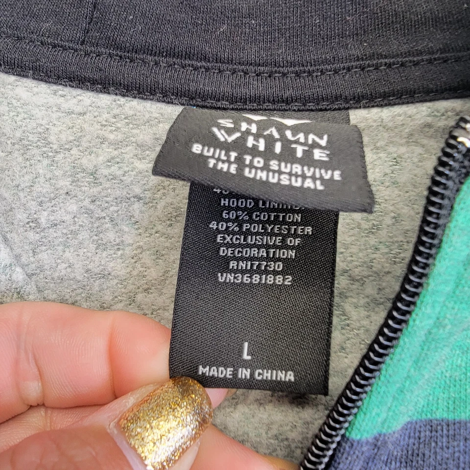 Shaun White Weather Juniors Niños Grande 14/16? Sudadera con capucha a rayas verde azul cremallera completa Foto 3 de 4