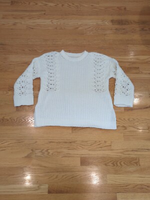 Anthropologie Pilcro Cream Chunky Knit Boho Oversized Sweater size small M3 