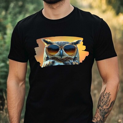 Herren T-Shirt Eule mit Sonnenbrille Motiv Baumwolle Größe XS bis 5XL
