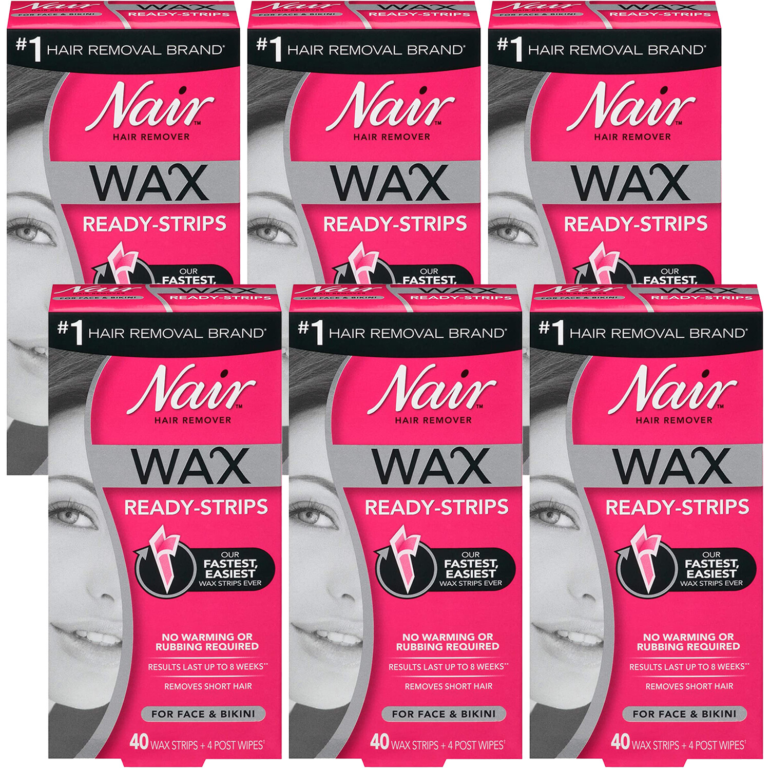 6New Nair Hair Remover Wax Ready Strips Face and Bikini Hair Removal