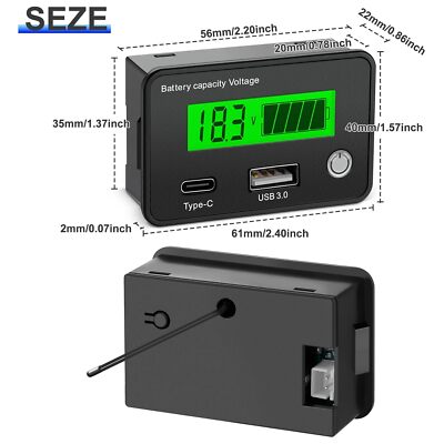 EPLZON Lot De 2 Compteurs De Capacité De Batterie DC - Testeur Universel 12V à 72V Avec Alarme Et Rétro-éclairage Vert