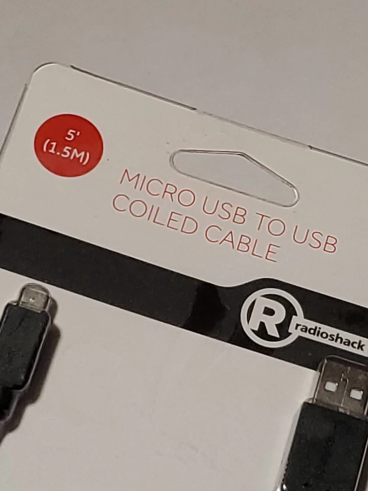 New Radioshack Micro USB To USB Coiled Charging & Sync Cable 5' 1.5 M - Image 2 of 4
