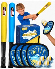 Baseball Toss and Catch for Kids, 4 Gloves, 4 Balls, 2 Bats, 1 Bag