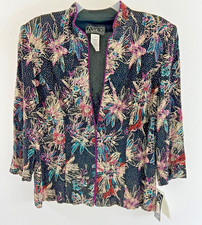 Alex Evenings Women Jacket Cami Stretch Multi 3/4 Sleeve Glitter Zip-Up NWT