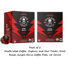 Death Wish Coffee Organic and Fair Trade Dark Roast Single-Serve Coffee Pods x36