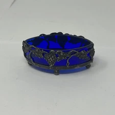 Vintage Sterling Silver w/ Cobalt Blue Glass Liner Open Salt Cellar Bowl