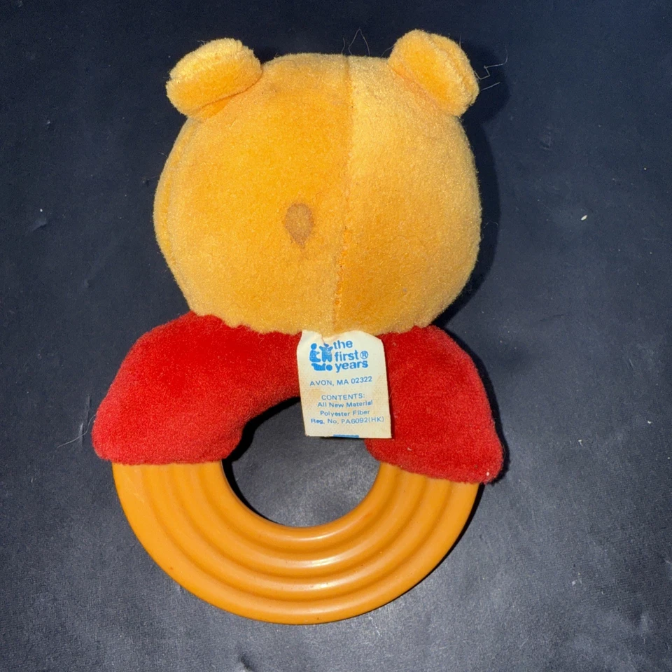Vintage 90's Disney WINNIE THE POOH Plush BABY RATTLE TOY Teething Ring 1994 - Image 3 of 4