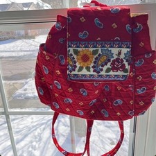 Red Quilted Floral & Paisley Cottagecore Back...