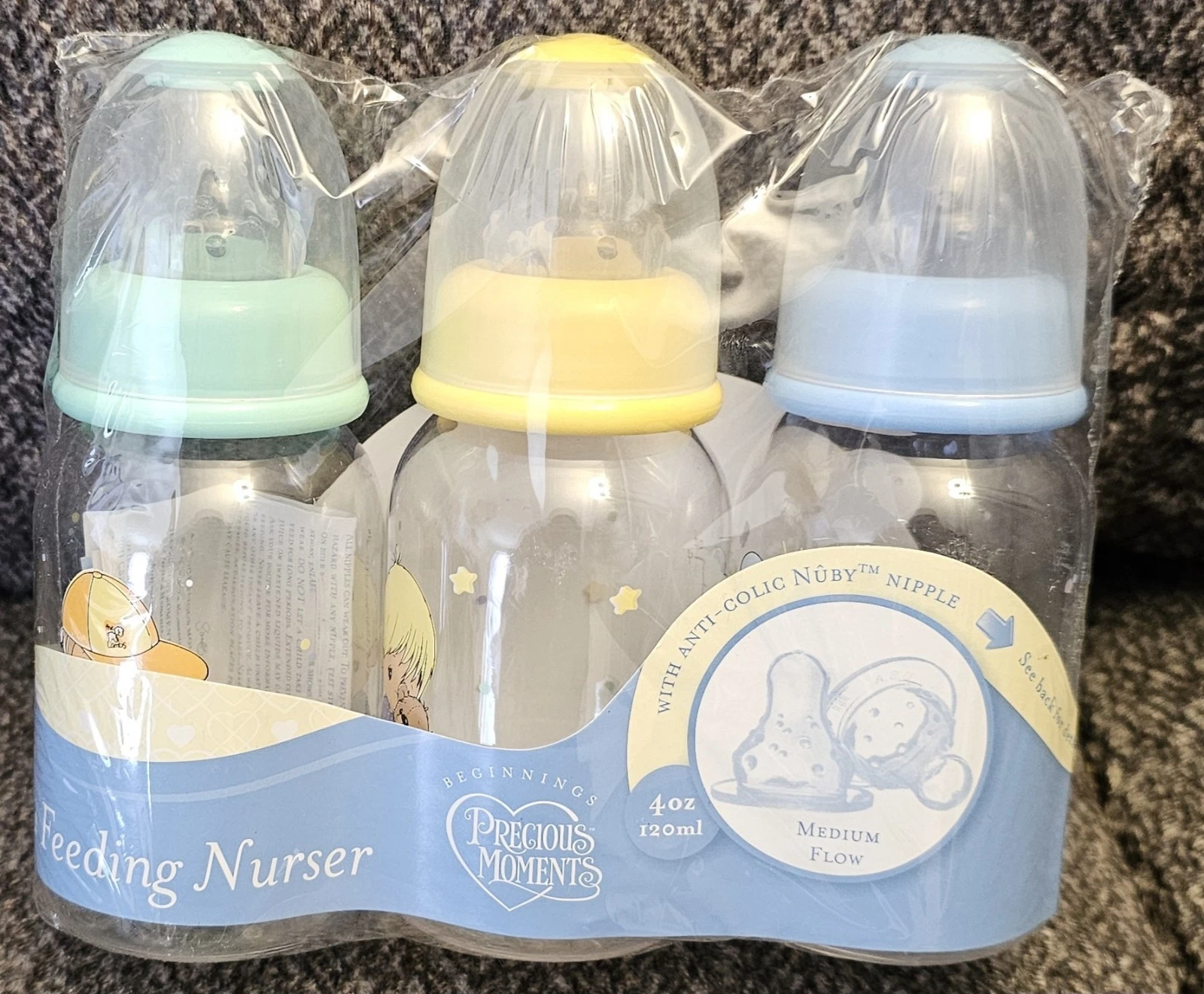 Baby Boy 4-OZ Each 3-Pack Feeding Nurser Bottles Precious Moments Anti-Colic New