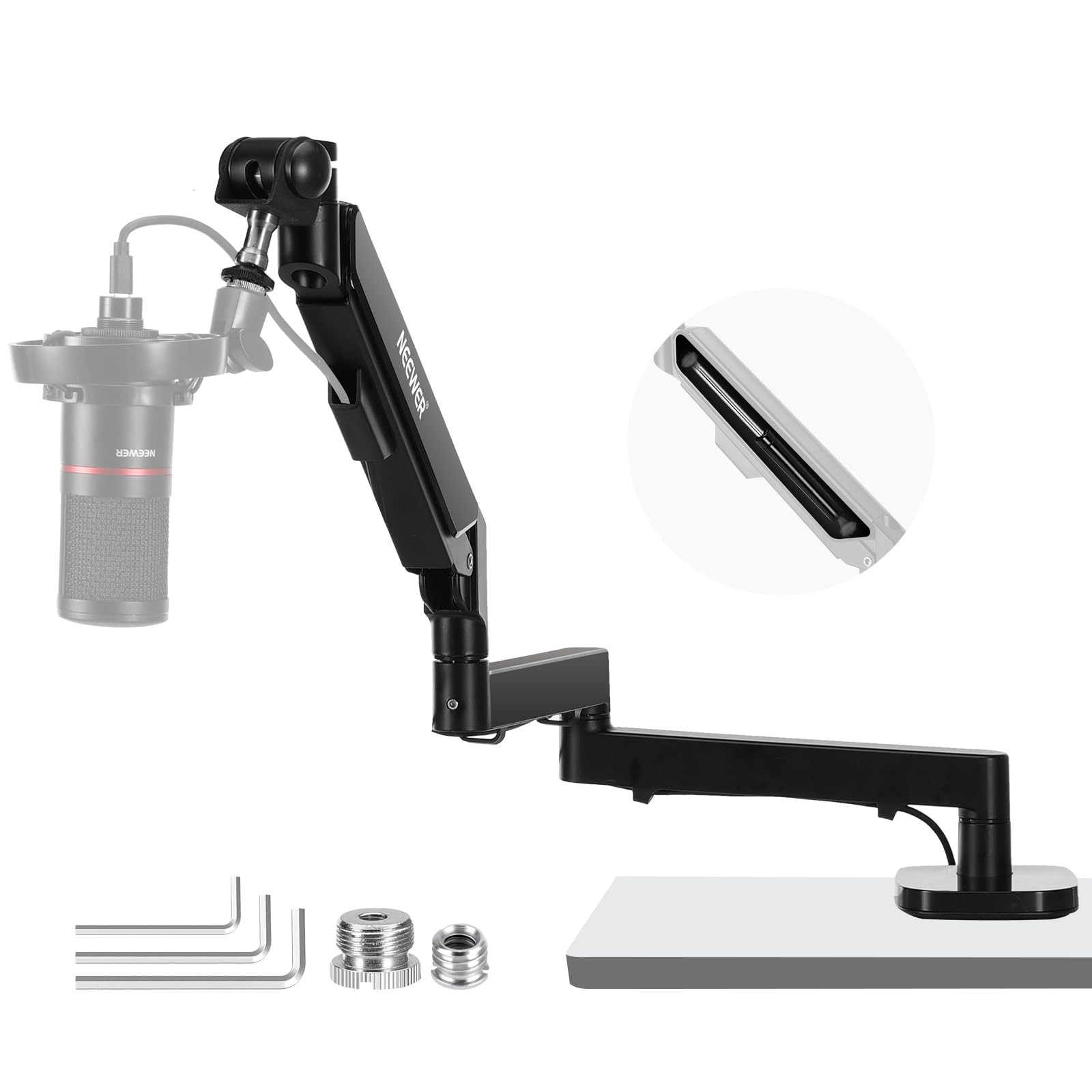 Bras de Micro Profil Bas Support de Bureau Pivotant à 360° en Aluminium Noir Mat