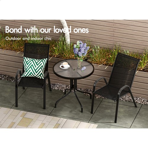 ALFORDSON 3PCS Outdoor Furniture Patio Table and Chairs Set Garden Round Black - Picture 2 of 11