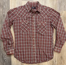 Vintage Levi  s Western Pearl Snap Shirt Medium Sawtooth Red Plaid Lightweight