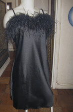 NWT FOREVER 21 FEATHER BOA BUST SHINY BLACK SATIN SLIP DRESS Sz 0X