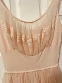Vintage 50s 60s Shadowline Light Peach Lace Sheer Lingerie Dress Night Gown 32