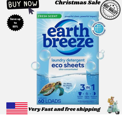 Earth Breeze Laundry Detergent Sheets Fresh Scent - 60 Loads No Plastic Jug US