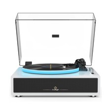 Record Player with Built-in Four Stereo Speakers, Three LED Lighting Modes, A...
