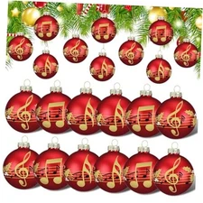 12 Pcs Musical Christmas Ornament for Tree 2.4'' Music Notes Balls Music Red