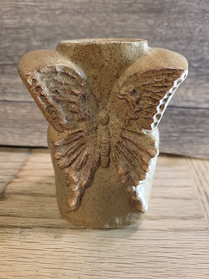 Bernard Rooke Stoneware Pottery Vase Mid Century Modern Butterfly 3x4in.EtchedBR