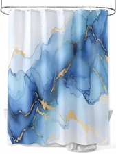 Blue Marble Shower Curtain Abstract Art Gradient Texture 72x72 inch Blue Gold