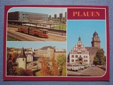 Old Postcard AK Plauen Vogtland Upper Train Station Trabi Tram