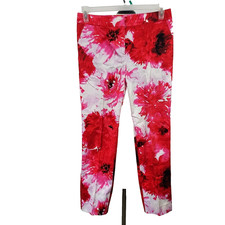 ST. JOHN Watercolor Floral Ankle Pants Womens size 6 Stretch Cotton Spandex NWOT