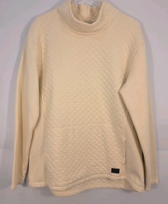 L.L. Bean Women's Quilted Pullover Mock Neck Sweater L Pale Yellow