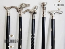 Collectible Wooden Walking Canes stick Silver Handle Walking stick Lot of 5 Pcs