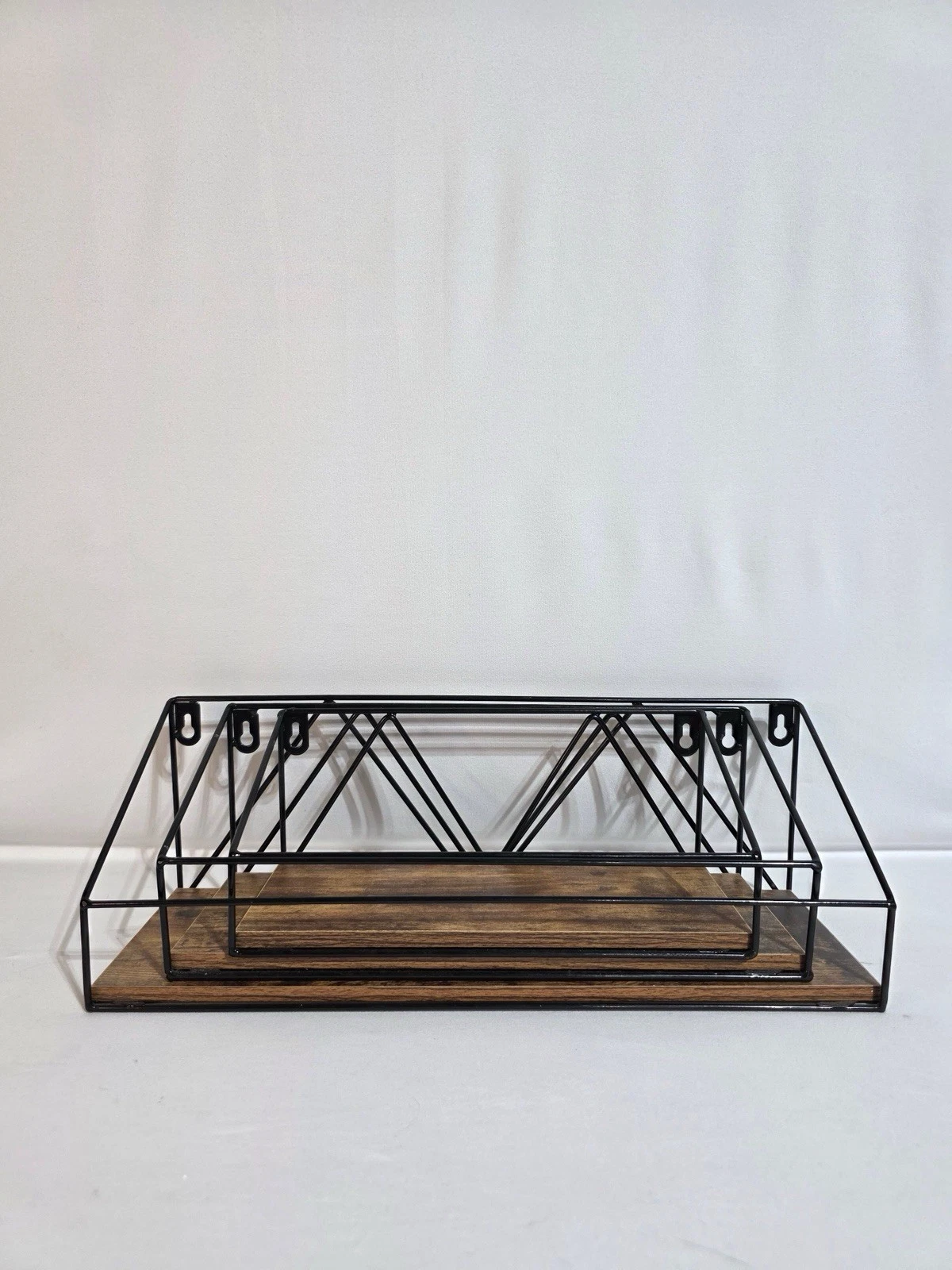 Set of 3 Rustic Wood & Metal Wall Shelves – Floating Industrial Farmhouse