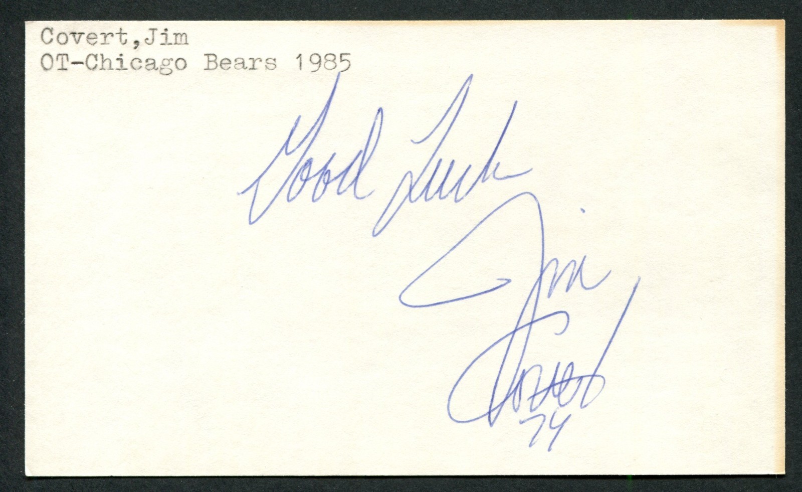 Jim Covert Signed Autographed Index Card (JSA Auction LOA)