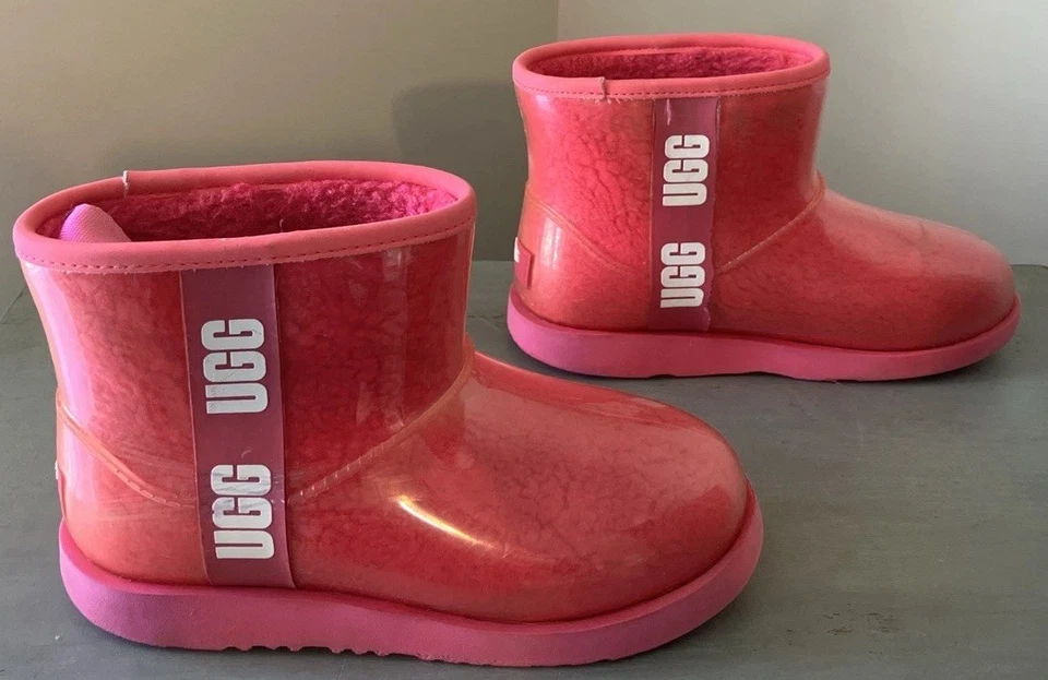 UGG Size 3 Classic Clear Mini Boots Girls Plush Hibiscus Pink Wool Waterproof - Image 4 of 4