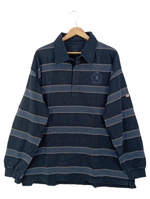 GREYSTONE Poloshirt Herren Blau Gestreift Langarm Baumwolle Gr. 4XL