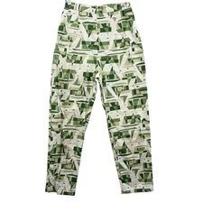 Vintage West House Juniors Pants Womens Small Green Beige Abstract Sailboat
