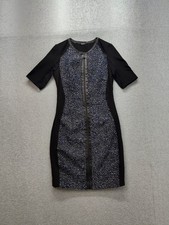 Elie Tahari Women Sheath Dress 2 Black Navy Blue Full Zip 3/4 Sleeve Elegant Fit