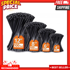Zip Ties Assorted Sizes 4  6  8  12  , 400 Pack, Black Cable Ties, UV Resistant