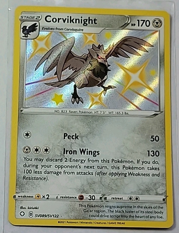 Pokemon Corviknight Shining Fates Shiny Vault Holo Card SV089/SV122