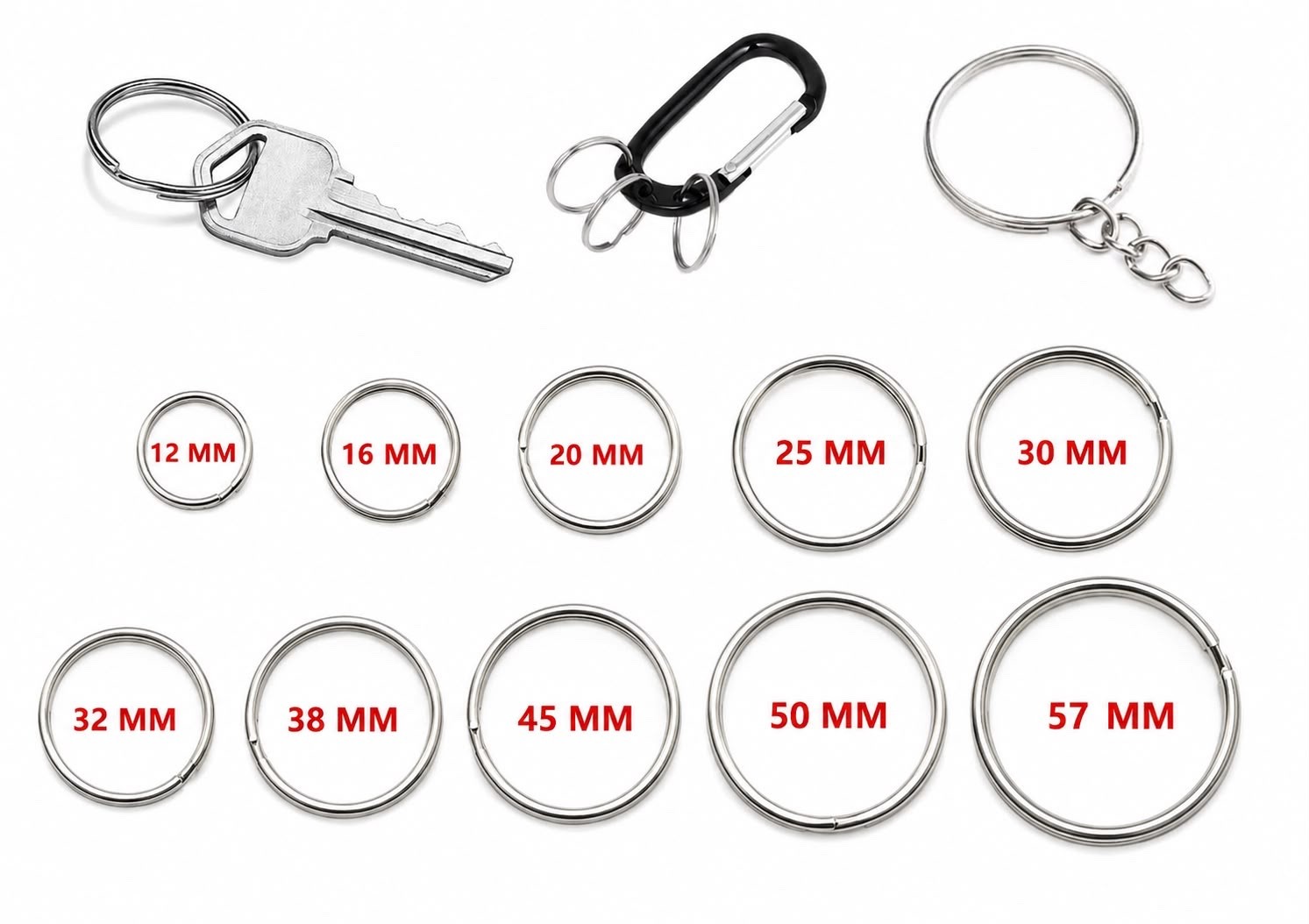 *사이즈 선택* 10mm - 57mm 은색 분리형 금속 열쇠고리 3