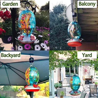 HAND-BLOWN GLASS 27OZ HUMMINGBIRD FEEDER OLIVE SERIES FOR OUTDOORS Muse Garden