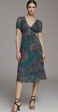 Farm Rio Puff Sleeve Corset Dress Sz XS Teal Floral Sheer Overlay Whimsigoth