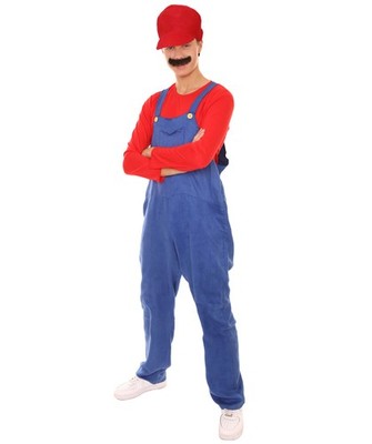 Rotes 80er Jahre Klempner Kostüm für Herren | rot und blau Halloween Kostüm