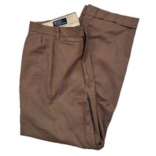 Polo Ralph Lauren Brown Glen Plaid Trouser Suit Pants Preppy Tweed 36x30 Cotton