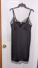 Vintage Black Nylon Full Slip Lace Hem Neckline Adj Straps Sz 36 Perfect Euc 