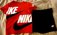 NIKE RED BLACK WHITE 2 PIECE SHORTS OUTFIT-SIZE 4 XS -NEW WITH TAGS