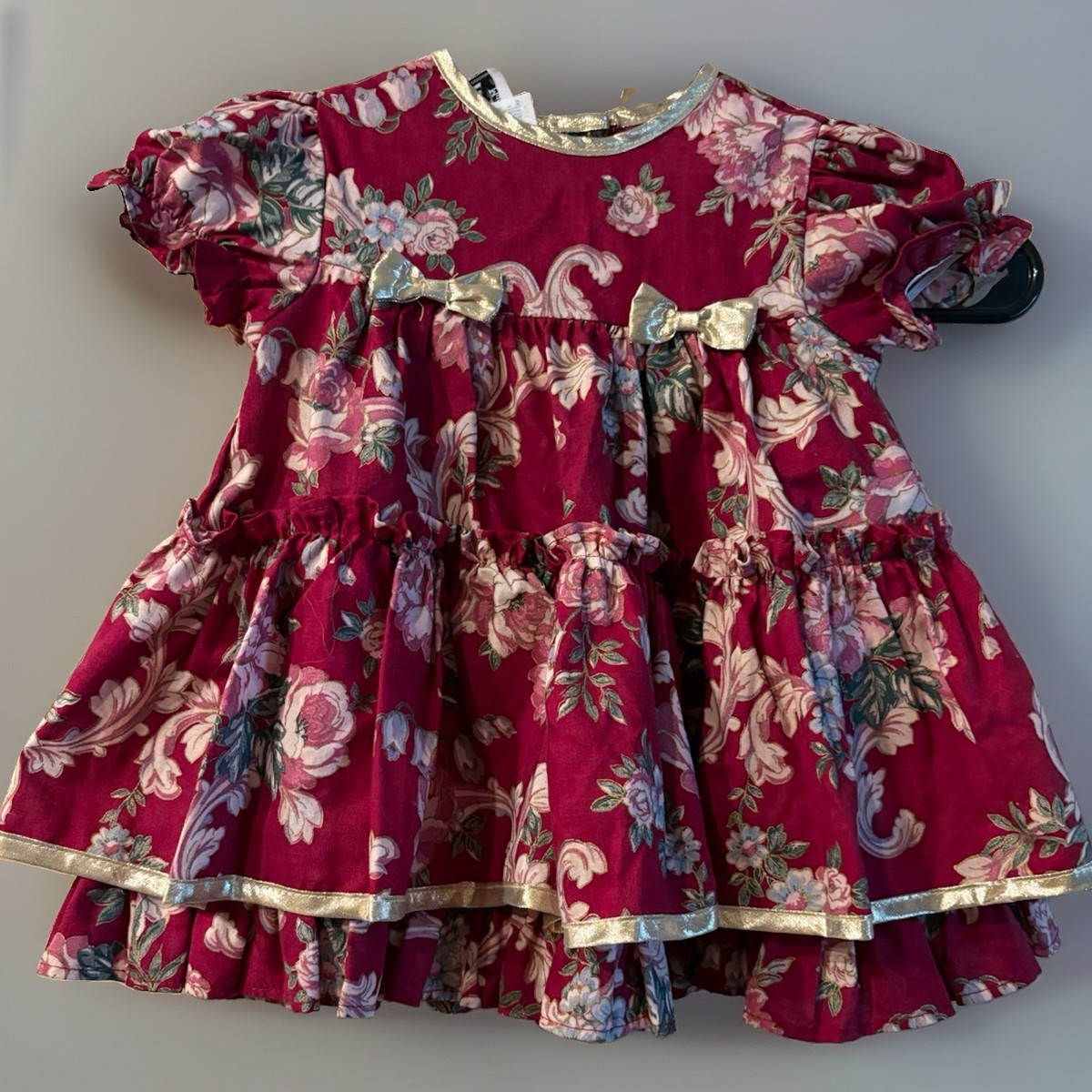 This vintage Jo Lene burgundy floral dress View 2