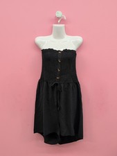 Shein Button Detail Off Shoulder Smoked Women's Jumpsuit XXL Dark Grey