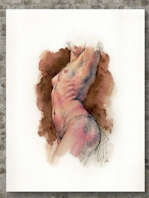 Original Classical Watercolor 8x10 Painting  Female Figure