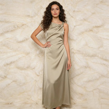 Satin Maxi Evening Dresses Asymmetric Sleeveless Casual Cocktail Party Gowns